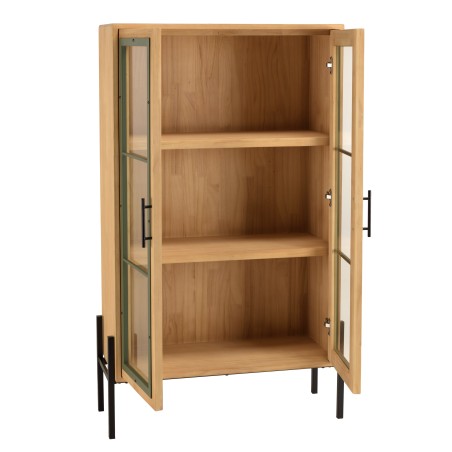 HELENA Dresser with 2 Glass Doors - Green Pine & Black Metal