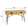 HELENA Console Table with 2 Drawers | Natural Pine & Green Metal Legs