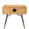 HELENA Bedside Table - Natural Pine with Green Metal Legs