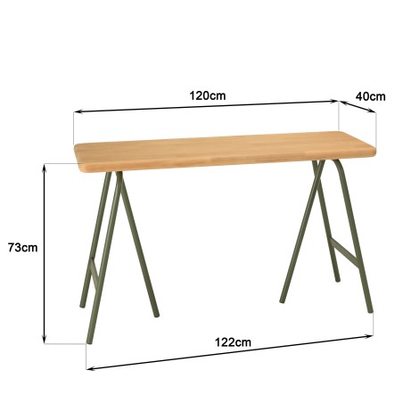 HELENA Console Table - Pine Top & Green Metal Trestle Legs