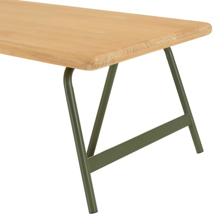 HELENA Coffee Table - Pine Top & Green Metal Trestle Legs