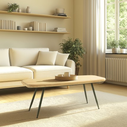 HELENA GM Coffee Table with Pine Top and Green Metal Legs