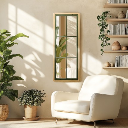 HELENA - Rectangular Glass Roof Style Mirror in Pine and Green Metal