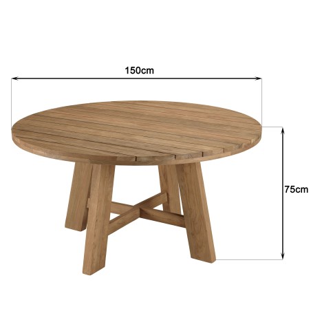 Table à manger de jardin ronde KALLY 150x150cm en teck recyclé