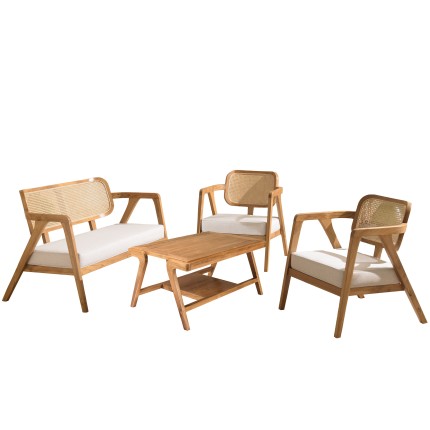WILL - FLORES Set: 2-Seater Sofa, 2 Armchairs, 1 Teak Coffee Table