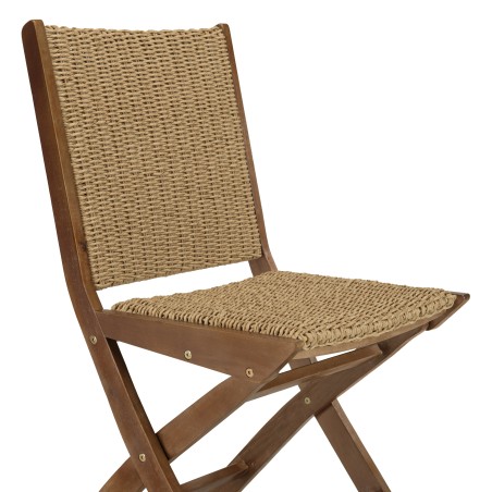 VICTOIRE Set of 2 Folding Chairs in Oiled Acacia and Synthetic Rattan