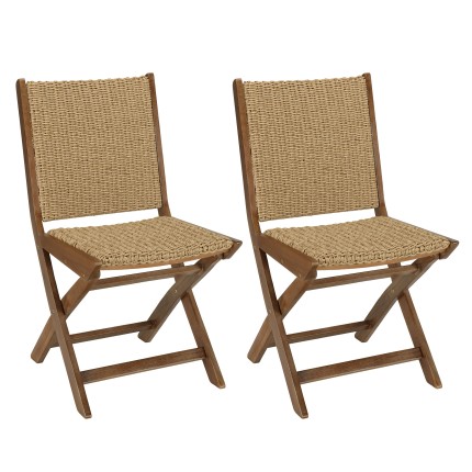 VICK Set of 2 Folding Chairs in Oiled Acacia and Synthetic Rattan