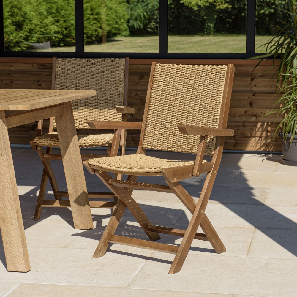 VICTOIRE Set of 2 Folding Armchairs - Oiled Acacia & Synthetic Rattan VICTOIRE Set of 2 Folding Armchairs - Oiled Acacia & Synthetic Rattan