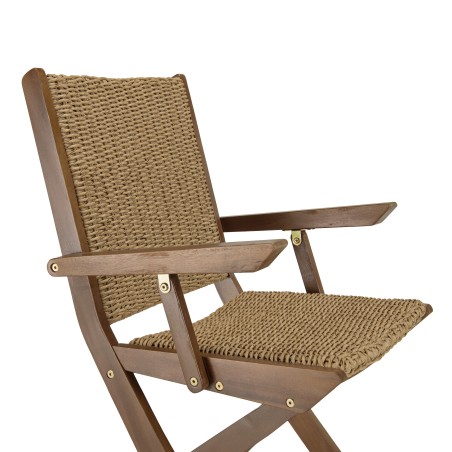 VICK Set of 2 Folding Armchairs - Oiled Acacia & Synthetic Rattan