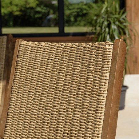 VICK Set of 2 Folding Armchairs - Oiled Acacia & Synthetic Rattan