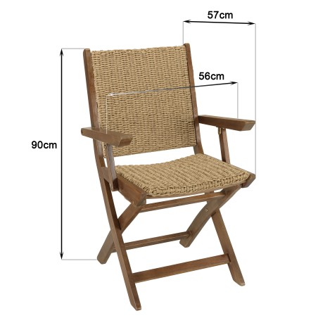 VICTOIRE Set of 2 Folding Armchairs - Oiled Acacia & Synthetic Rattan