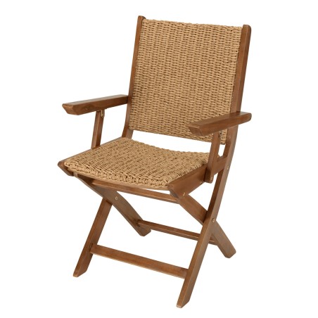 VICK Set of 2 Folding Armchairs - Oiled Acacia & Synthetic Rattan