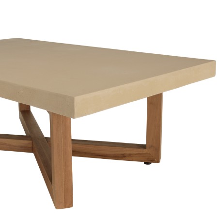 Table basse en béton beige pieds croisés en teck - DAK - 120x170 cm