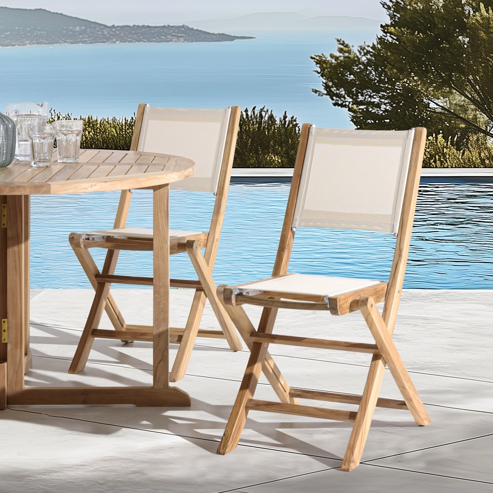 HARRIS - Lot de 2 chaises pliantes textilène couleur beige HARRIS - Lot de 2 chaises pliantes textilène couleur beige