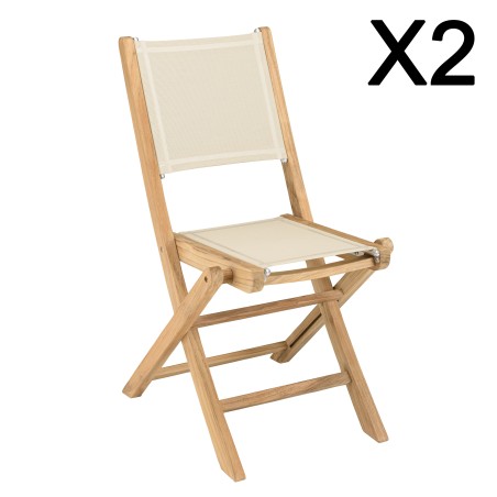 Set of 2 beige textilene folding chairs | FUN