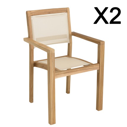 HARRIS - Lot de 2 fauteuils empilables textilène couleur beige