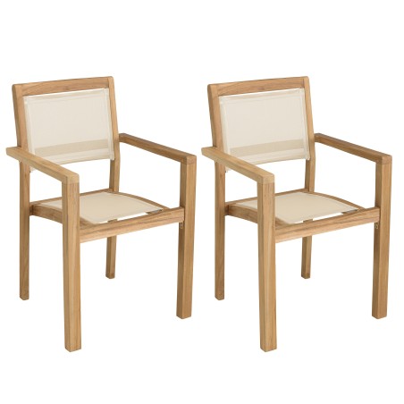 HARRIS - Set of 2 stackable textilene armchairs in beige