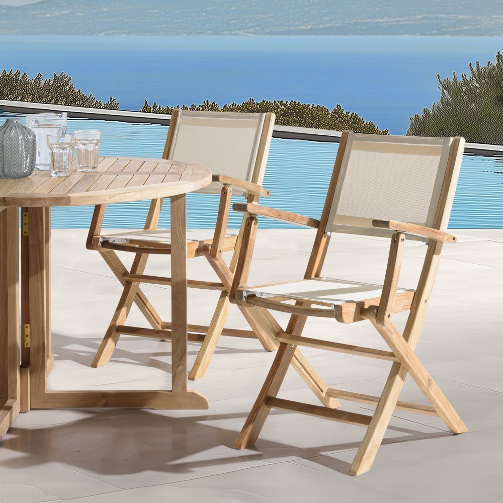 HARRIS - Set of 2 beige textilene folding armchairs HARRIS - Set of 2 beige textilene folding armchairs