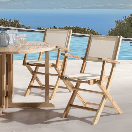 HARRIS - Set of 2 beige textilene folding armchairs