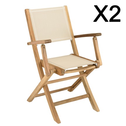 HARRIS - Lot de 2 fauteuils pliants textilène couleur beige