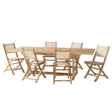 Teak and textilene garden set for 8-10 people FUN MACABANE