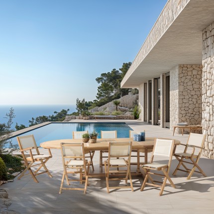 HARRIS - Lot No. 159 Teak and textilene garden furniture for 10/12 people