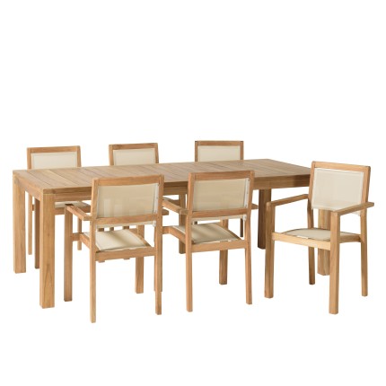 Teak and textilene garden set for 8/10 people