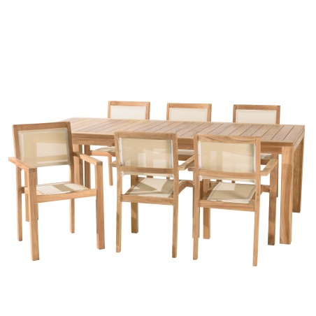 Ensemble de jardin en teck et textilène 8/10 personnes