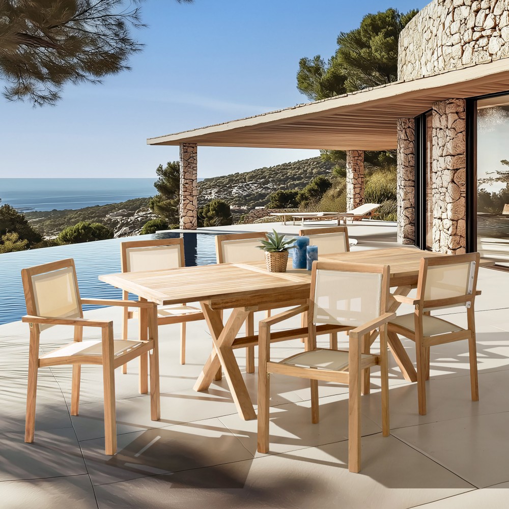 HARRIS - Lot No. 164 Teak and textilene garden furniture for 8/10 people HARRIS - Lot No. 164 Teak and textilene garden furniture for 8/10 people