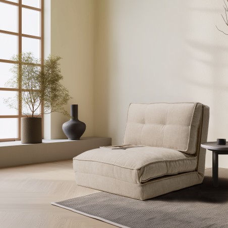 ANGELE - 1-seater convertible armchair in ecru fabric
