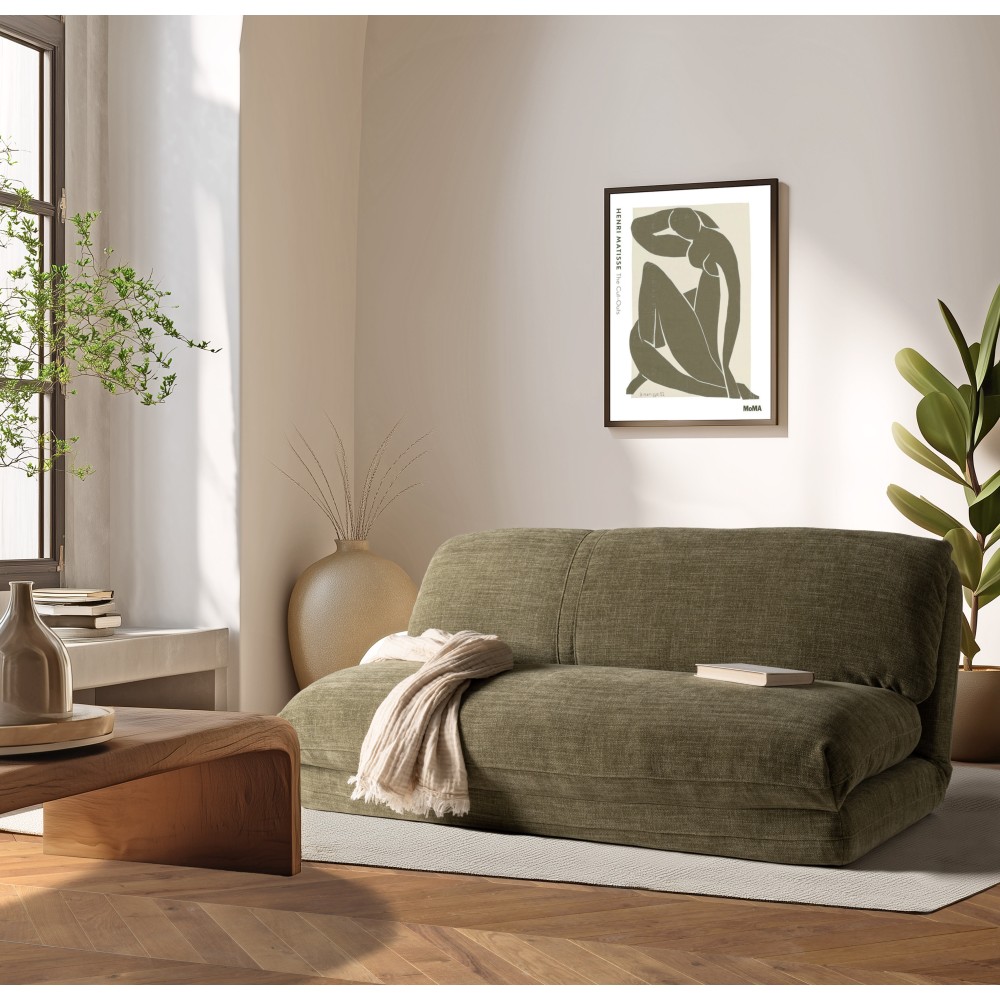 ANGELE - Chauffeuse convertible 2 places en tissu couleur vert ANGELE - Chauffeuse convertible 2 places en tissu couleur vert