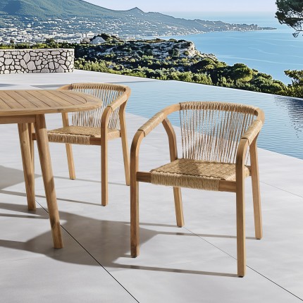 VICK - Set of 2 armchairs in oiled acacia and synthetic rope