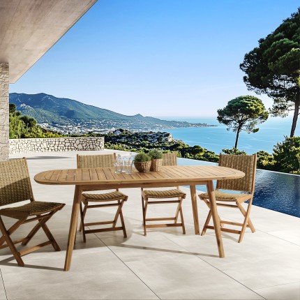 VICK - Table de jardin extensible en acacia huilé 150/200x100cm