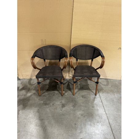 SECOND HAND - Set of 2 brown bistro garden chairs in steel and textilene