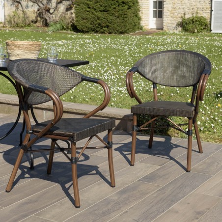 SECONDE MAIN -  Lot 2 chaises jardin bistrot VIANNEY marron