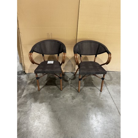 SECOND HAND - Set of 2 brown bistro garden chairs in steel and textilene