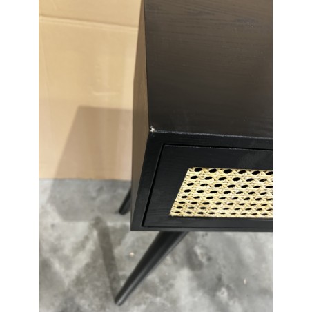 SECONDE MAIN - Console noire bois 2 tiroirs cannage ANGELO