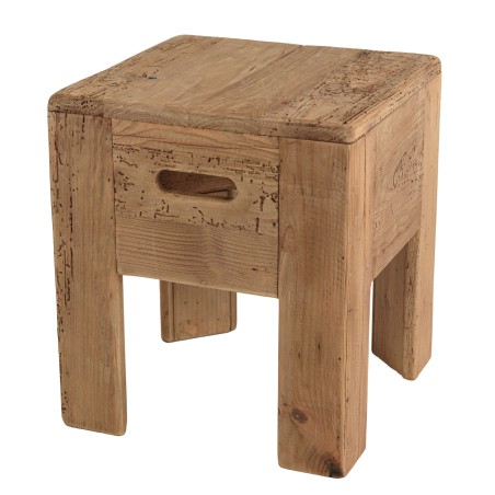 Tabouret carré 35x35cm bois Pin recyclé SANDY