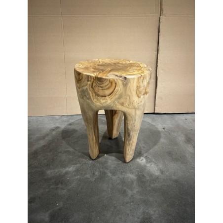 SECONDE MAIN - Tabouret rond en bois de teck naturel