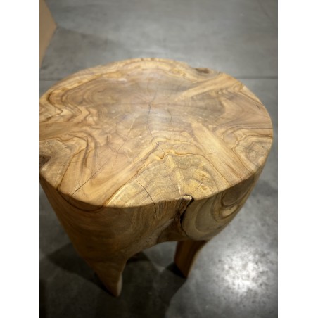 SECONDE MAIN - Tabouret rond en bois de teck naturel