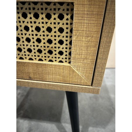 CHARLIE Brown Bedside Table with Cane Effect Drawer