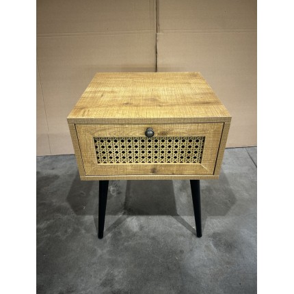 CHARLIE Brown Bedside Table with Cane Effect Drawer