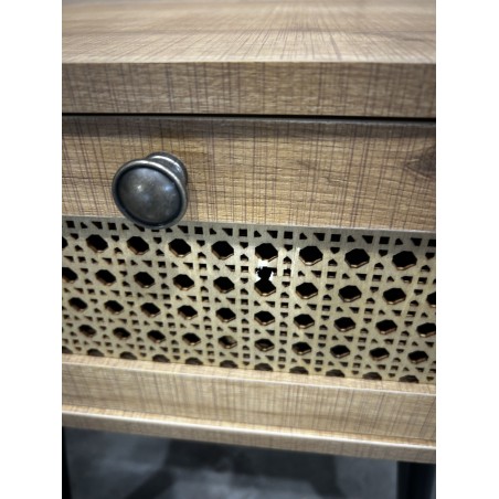 CHARLIE Brown Bedside Table with Cane Effect Drawer