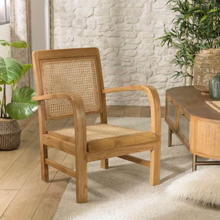SECONDE MAIN - Fauteuil marron clair Mindi et cannage