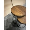 SECONDE MAIN - Set de 2 tables d'appoint rondes marrons Teck recyclé Acacia Mahogany pieds métal noirs