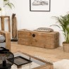 SECONDE MAIN - Coffre rangement marron bois Pin recyclé poignées métal noir
