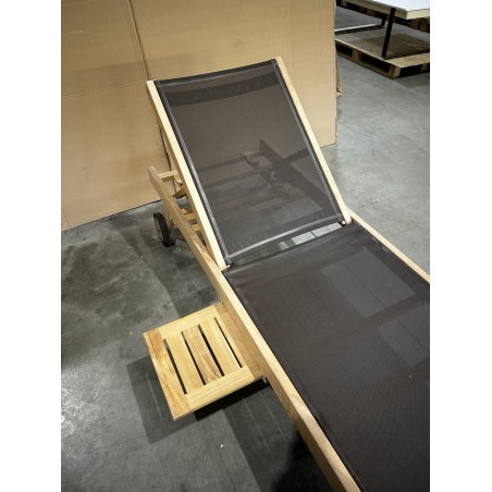 SECONDE MAIN - Bain de soleil textilène couleur taupe en bois Teck