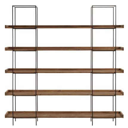 5-tier shelf unit in recycled pine with metal frame - DANDY