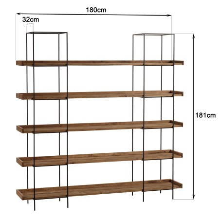 5-tier shelf unit in recycled pine with metal frame - DANDY
