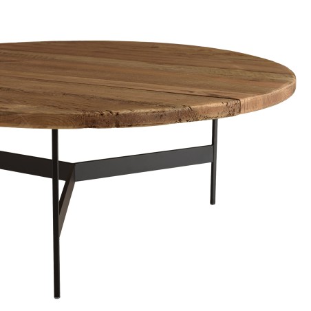 Round coffee table 90x90cm recycled pine wood and black metal legs - DANDY